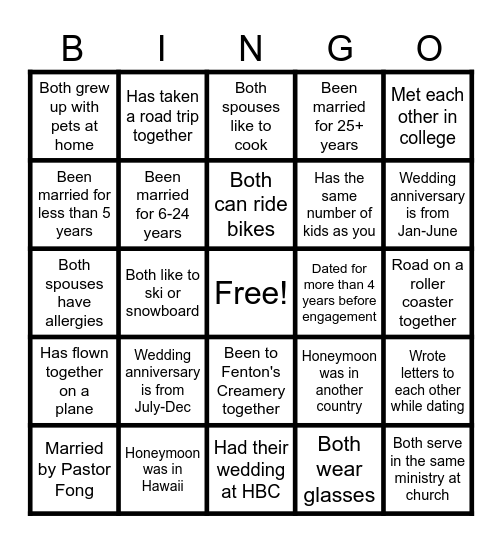 Couples Conferenced "Love Lifted Me" Bingo Card