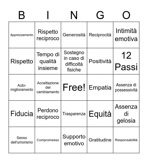 Tombola delle Relazioni Sane Bingo Card
