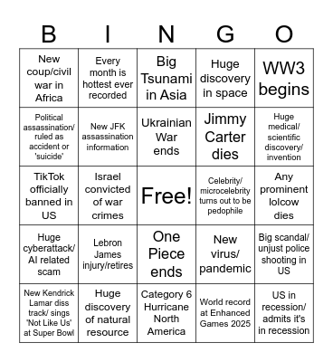 2025 Bingo Card 2 Bingo Card