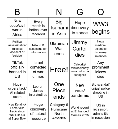 2025 Bingo Card 2 Bingo Card