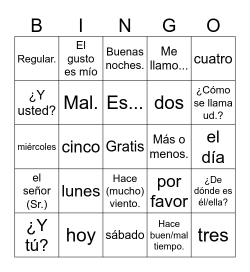 Avancemos LP Bingo Card