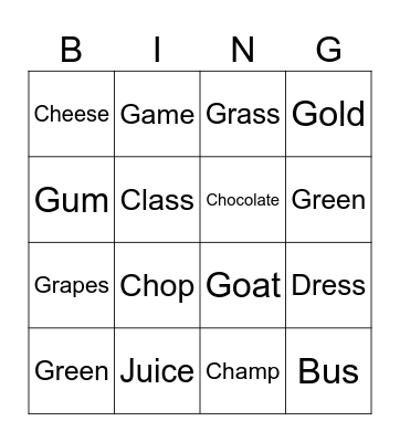 /s/ /g/ /ch/ Bingo Card