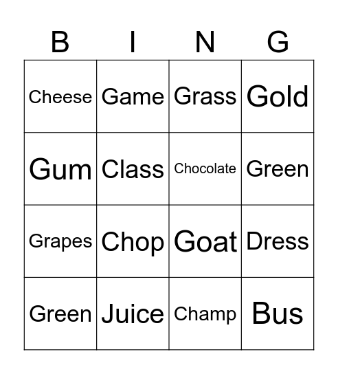 /s/ /g/ /ch/ Bingo Card