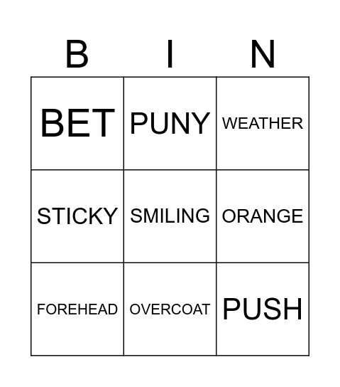 WHO'S STRONGER Bingo Card