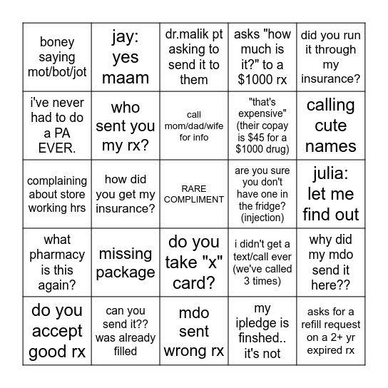 pharmacy bingo Card