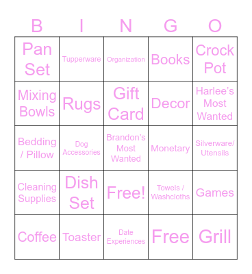 Bridal Bingo Card