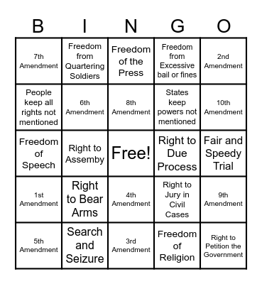 Bill of Rights Bingo! Bingo Card