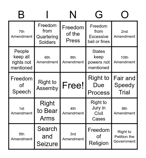 Bill of Rights Bingo! Bingo Card