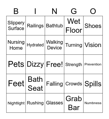 Fall Prevention Bingo Card