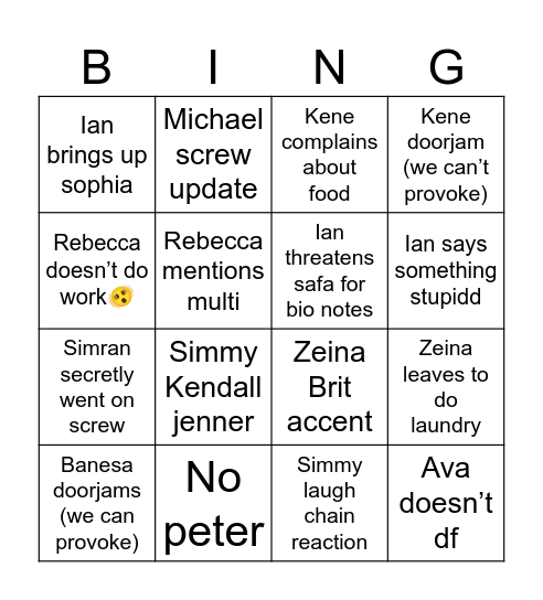 Oweek dinner bungi Bingo Card