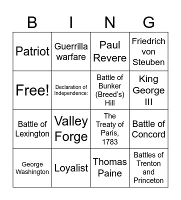 Vocabulary Bingo Card