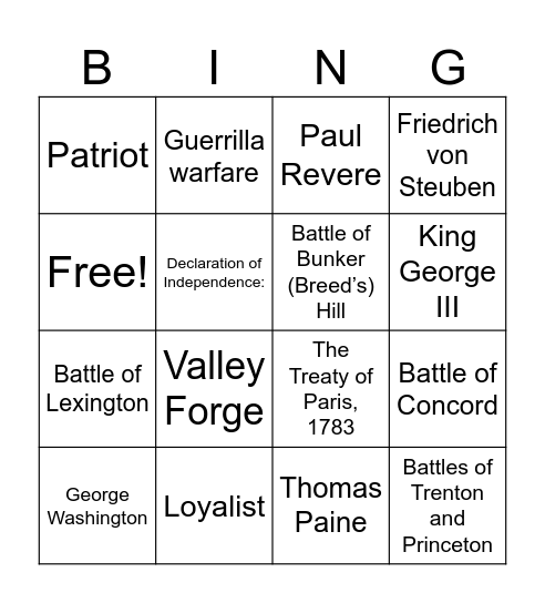 Vocabulary Bingo Card