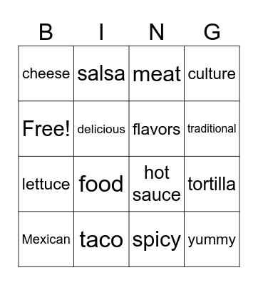 Taco Bout Hispanic Heritage Month Bingo Card