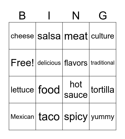 Taco Bout Hispanic Heritage Month Bingo Card