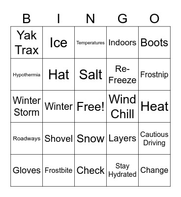 Winter Prep Bingo Card