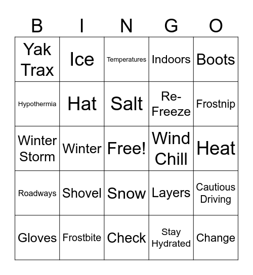 Winter Prep Bingo Card