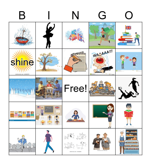 Tenses: Base Form Bingo (images only) Bingo Card