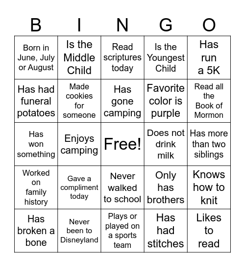 Get to Know You Bingo Card