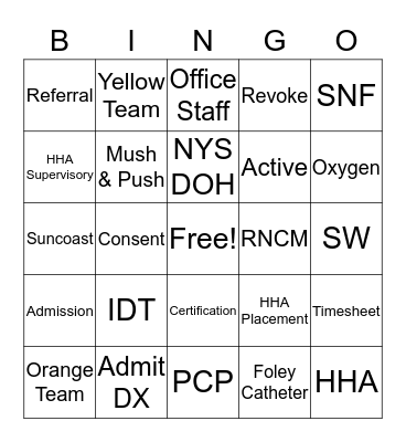 Hospice Bingo Card