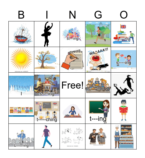 Tenses: "-ing" form BINGO (images only) Bingo Card