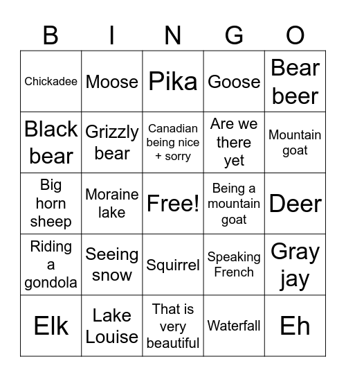 Banff BINGO Card