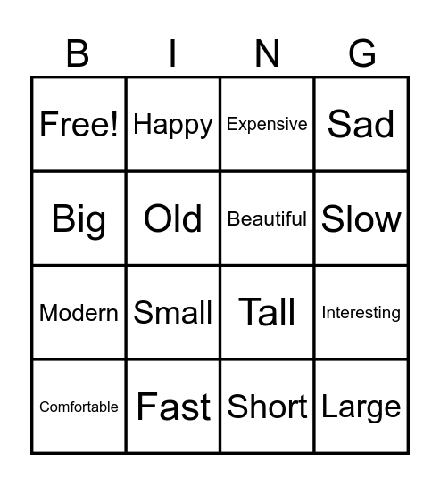 Comparative Adjectives Bingo Card