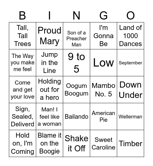 Boogie Bingo Card