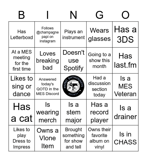 MES Bingo Card
