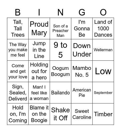 Boogie Bingo Card