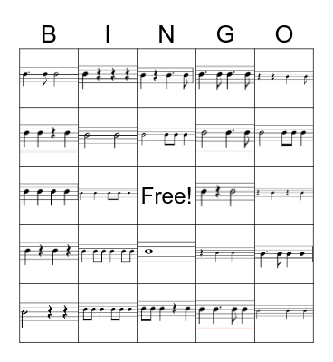 Rhythm Bingo - Dotted Quarter Notes Bingo Card