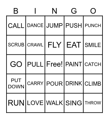 VERBS Bingo Card