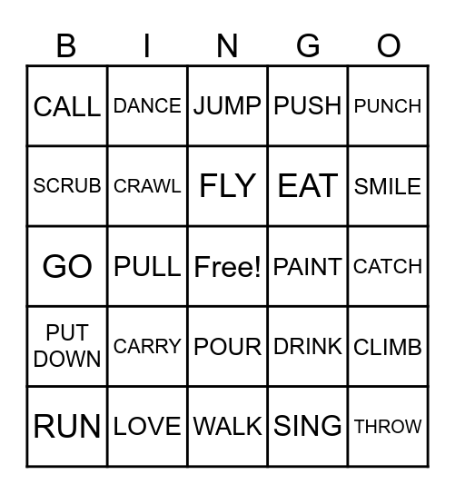 VERBS Bingo Card