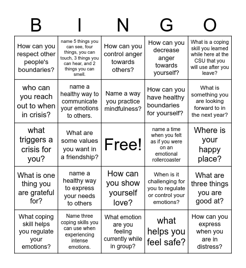 DBT CSU Bingo Card