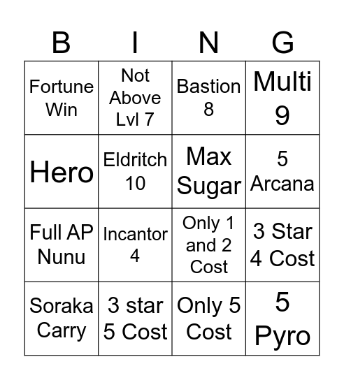 Ultimate TFT Guide Bingo Card