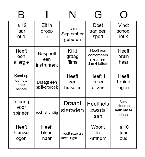 Kennismakings Bingo Card