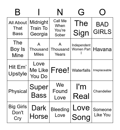 Female Vocalists Bingo Card