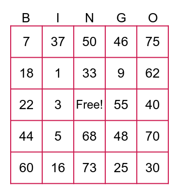 ORS NASCO Bingo Card