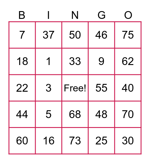 ORS NASCO Bingo Card