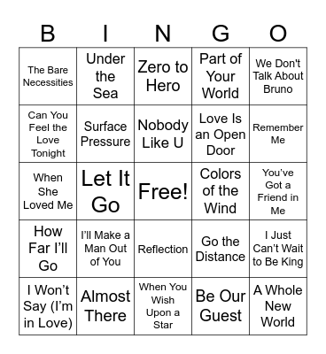 Disney Soundtracks! Bingo Card