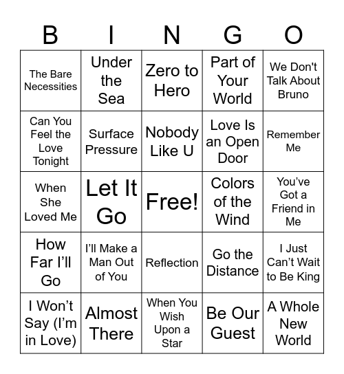 Disney Soundtracks! Bingo Card