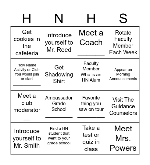 Shadow Day Bingo Card
