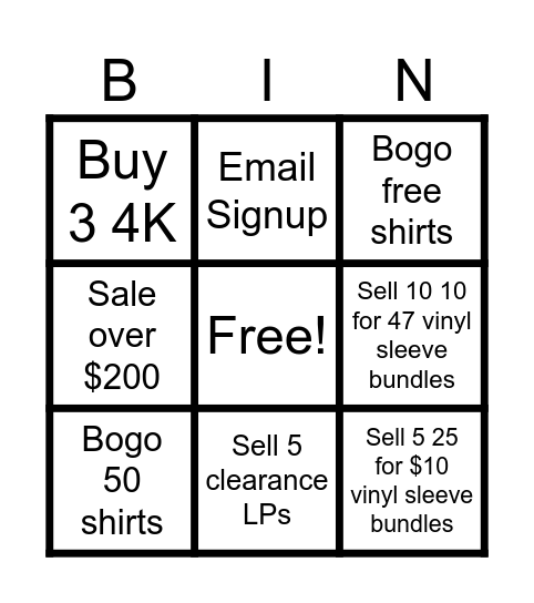 Promo Bingo Card