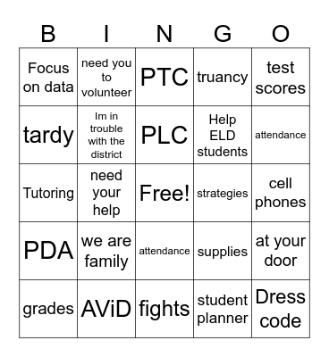 Staff MTG Bingo Card