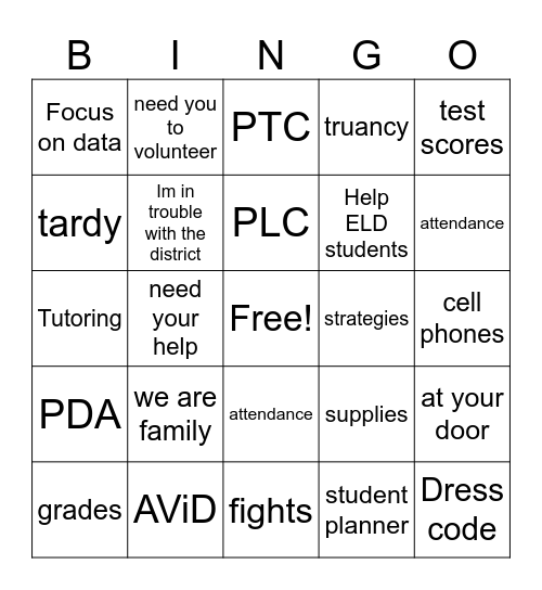 Staff MTG Bingo Card
