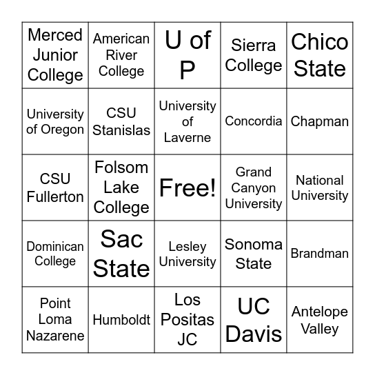 Find the College Bingo Card