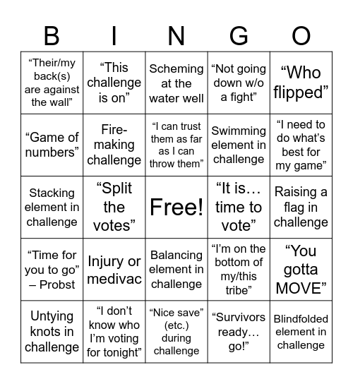 Survivor Bingo: Premiere Bingo Card