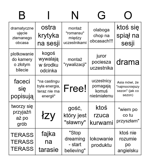 top model - WIELKA NIEWIADOMA Bingo Card