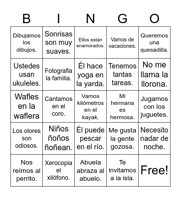 El Abecedario Words Only Bingo Card