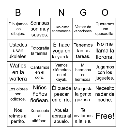 El Abecedario Words Only Bingo Card