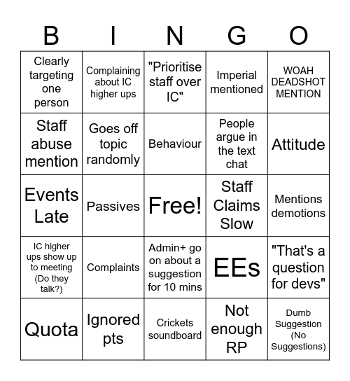 Staff Meet Bingo Card